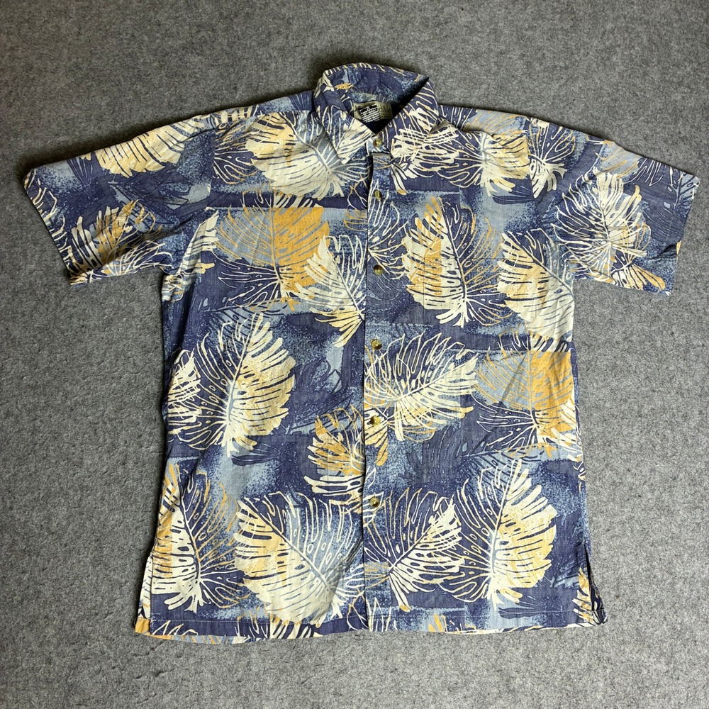 Sandwich Isle Hawaiian Shirt Mens Medium Blue Tropical Monstera Leaf Excellent
